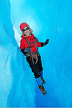 女人,攀冰,棉田豪冰河,阿拉斯加,美国