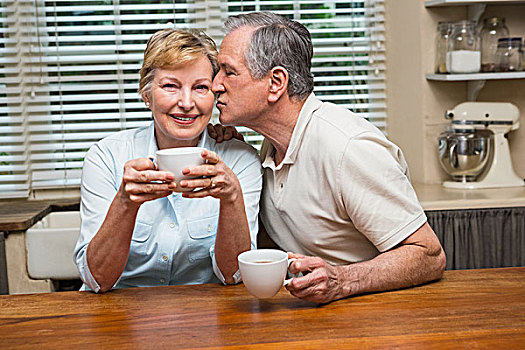 老年,夫妻,咖啡,一起
