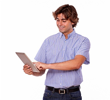 男青年,站立,工作,平板电脑