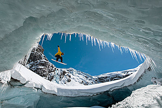 滑雪板,冰,洞穴,瓦尔罗赛格,瑞士,欧洲