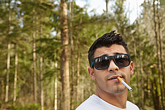 年轻,男人,头像,戴着,墨镜,吸烟,香烟