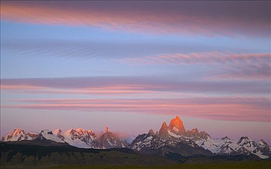 早晨,高处,菲茨罗伊,山丘,安第斯山,洛斯格拉希亚雷斯国家公园,巴塔哥尼亚,阿根廷