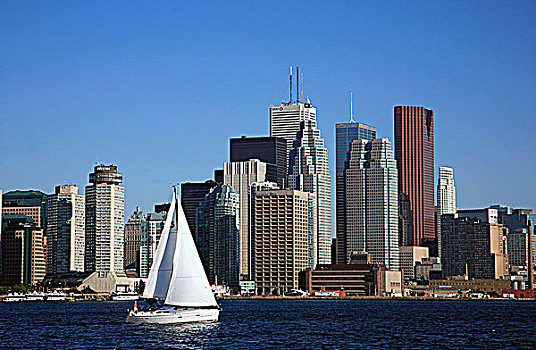 加拿大,安大略省,多伦多,安大略湖,帆船,市区,天际线