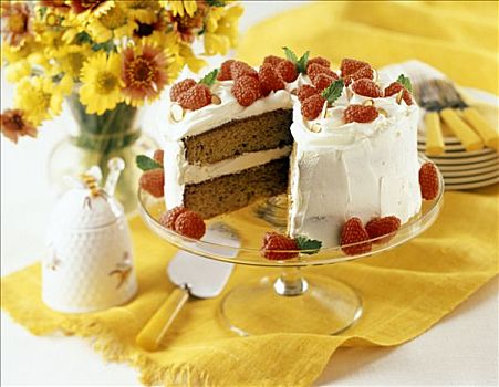 香料蛋糕,香草,浇料,树莓