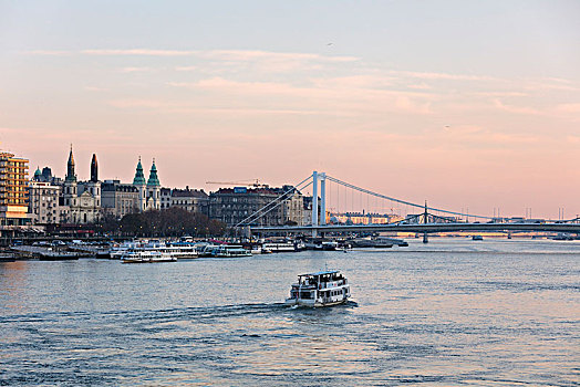 多瑙河,日落,布达佩斯,匈牙利