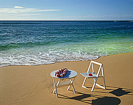 白色,椅子,桌子,海滩,夏威夷,美国