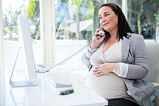 怀孕,职业女性,电话,办公室
