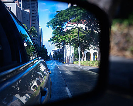 风景,空,街道,市区,檀香山,后面,镜子,夏威夷,美国
