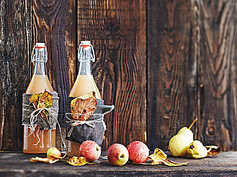 弹簧盖瓶,苹果汁,秋天,装饰