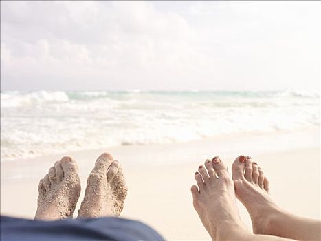 沙子,遮盖,脚,伴侣,白色背景,沙滩,加勒比海,后面,墨西哥,坎昆