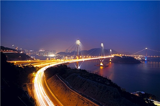 桥,香港,夜晚