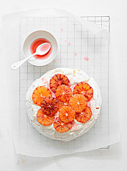 血橙,奶油水果蛋白饼