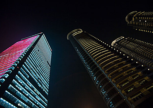 摩天大楼,夜晚,上海,中国