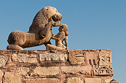 雕塑,女人,神兽,克久拉霍,纪念建筑,世界遗产,中央邦,印度,亚洲
