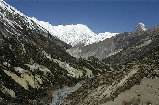 宽,冰冠,山峦,背景,安娜普纳地区,尼泊尔