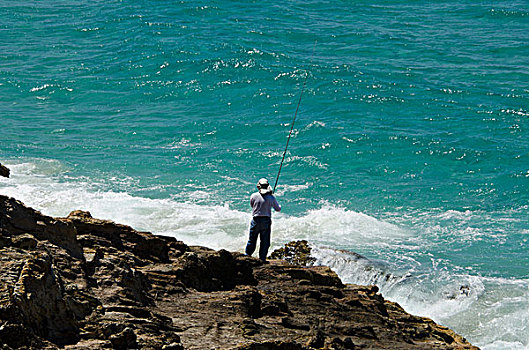 钓鱼,男人,石头,昆士兰,澳大利亚