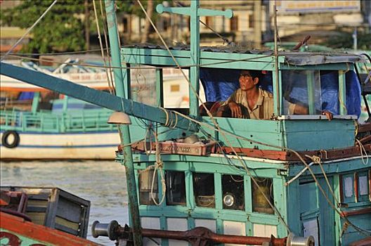 捕鱼者,船,越南,亚洲
