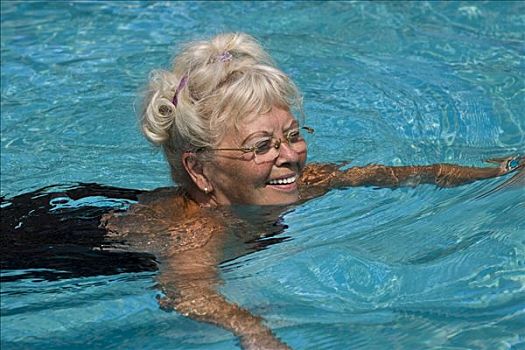 动作,老年,女人,市民,游泳