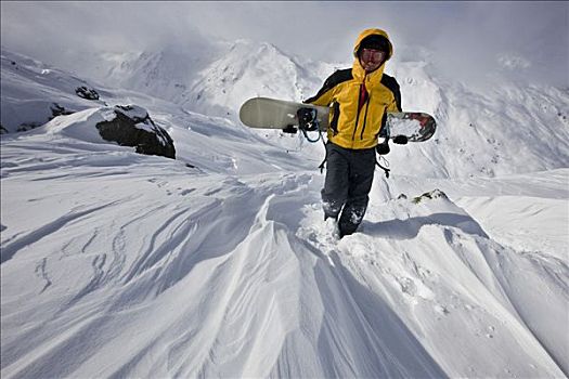 滑雪板玩家,大雪,男式礼服,阿尔卑斯山,北方,提洛尔,奥地利,欧洲