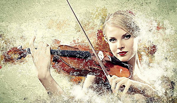 图像,美女,女性,小提琴手,演奏,彩色,背景