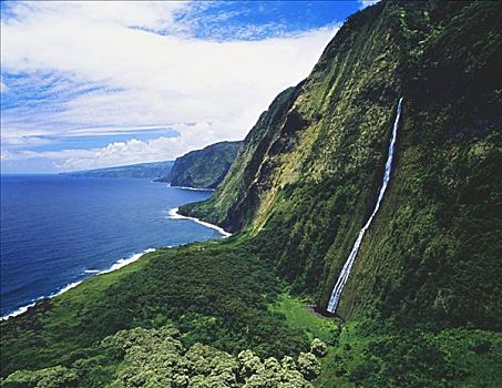夏威夷,夏威夷大岛,哈玛库亚海岸,瀑布,海洋