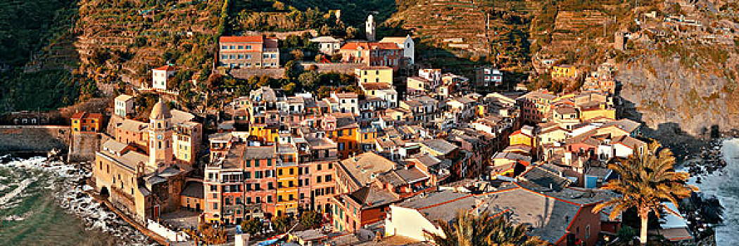 维纳扎,全景,建筑,岩石上,俯视,海洋,五渔村,意大利