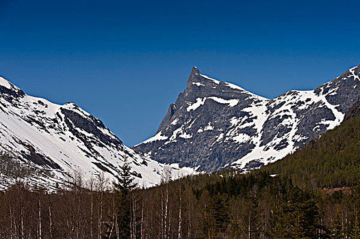 雪冠,山峦,挪威,斯堪的纳维亚,北欧