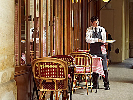 服务员,结算,菜,迷人的,室外咖啡馆,丹,开头,火星,巴黎,法国
