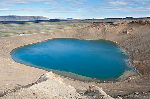 火山口,湖,圆,蓝色,火山湖,区域,冰岛,斯堪的纳维亚,北欧,欧洲