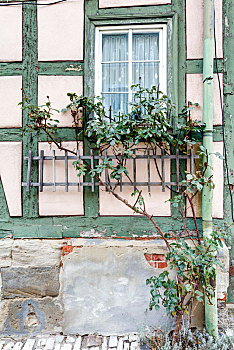 窗户,建筑外观,半木结构,哥尼斯堡,弗兰克尼亚,巴伐利亚,德国,欧洲