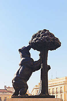 雕塑,熊,草莓,树,盾徽,马德里,西班牙