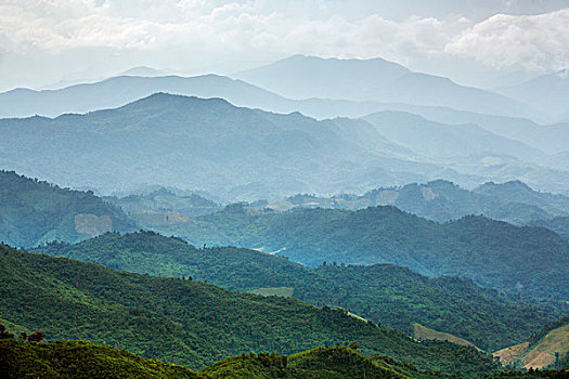 老挝,省,模糊,山,脊,乡野,北方,伸展,远景,中国,边界