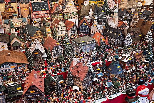 微型,房子,圣诞装饰,纽伦堡,圣诞市场,中间,弗兰克尼亚,巴伐利亚,德国,欧洲