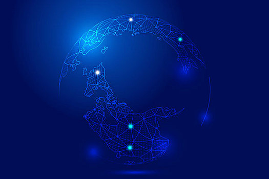 点线链接,数码地球组成发光球体科技背景,蔚蓝色科技效果的地球元素