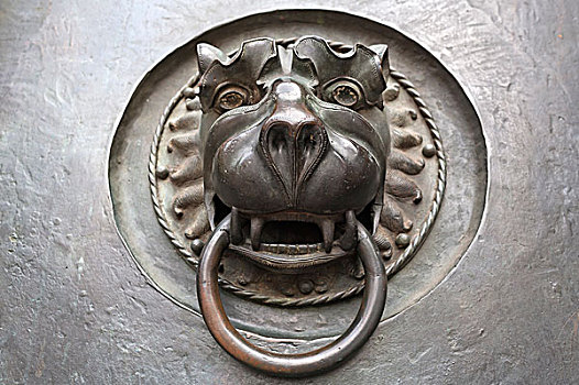 门叩,头部,14世纪,正门入口,教堂,纽伦堡,中间,弗兰克尼亚,巴伐利亚,德国,欧洲
