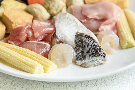 鲜鱼,混合,肉,盘子,寿喜烧,日本料理,风格