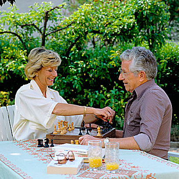 夫妻,玩,下棋,花园