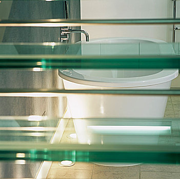 浴缸,后面,玻璃,楼梯
