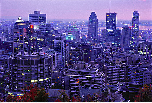 城市天际线,皇室山,黄昏,蒙特利尔,魁北克,加拿大