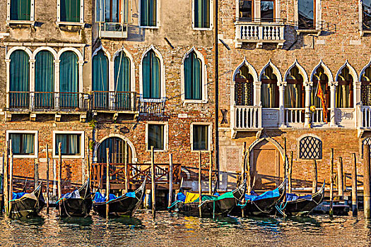 传统,小船,泊船,正面,古建筑,大运河,威尼斯,意大利