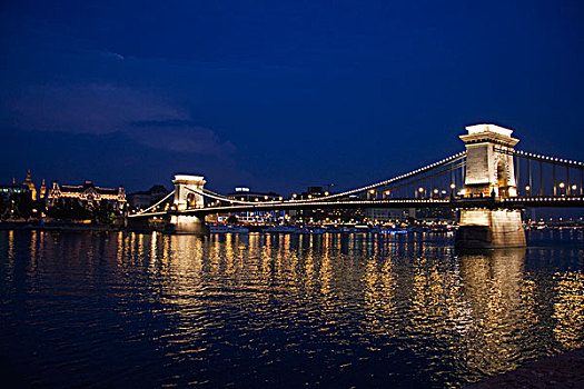 链索桥,上方,多瑙河,夜晚,布达佩斯,匈牙利