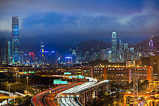 航拍,香港,城市,黄昏