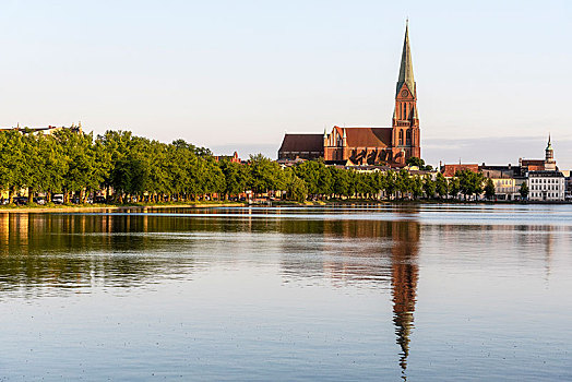 风景,上方,大教堂,修威林,梅克伦堡前波莫瑞州,德国,欧洲