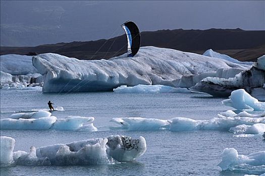 风筝冲浪,冰河,湖,冰岛