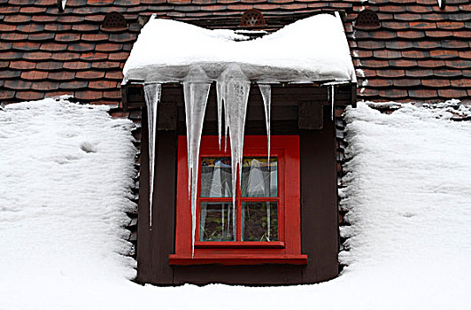 冰柱,正面,红色,窗框