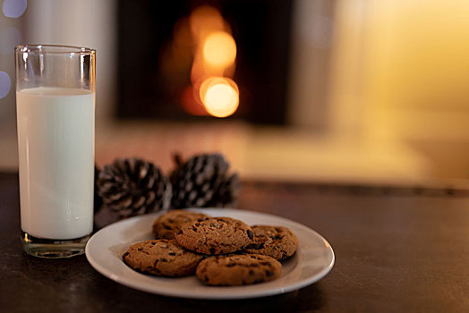 饼干,牛奶,桌上,圣诞时节