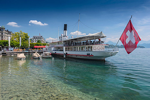 船只,船,红色,瑞士国旗,卢塞恩市,湖,瑞士