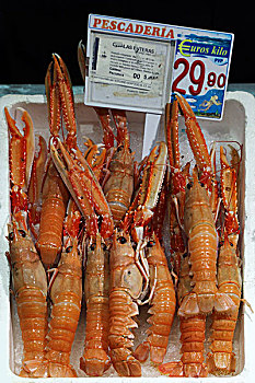 海螯虾,鱼市,毕尔巴鄂,巴斯克,西班牙