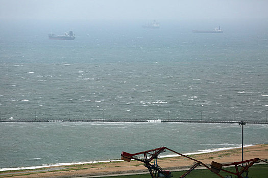 台风,烟花,威力巨大,远洋巨轮纷纷避风港口桥吊耸立