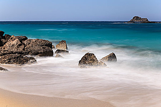 海滩,石头,蓝色海洋,卡帕索斯,多德卡尼斯群岛,南,爱琴海,希腊,欧洲
